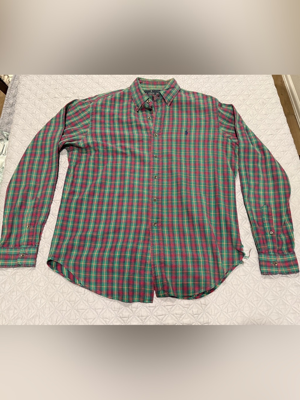 Ralph Lauren Mens Polo Flannel Shirt Green Red Plaid Size L Preppy Classic